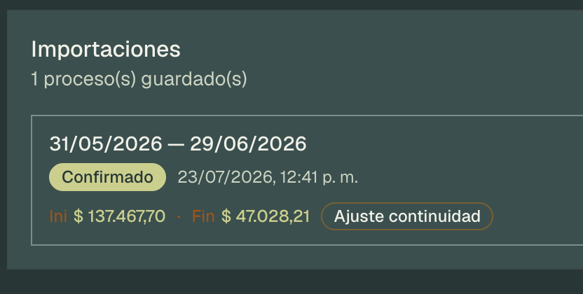 Importación confirmada en el listado